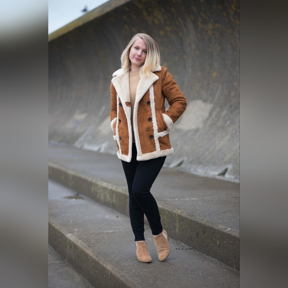 Topshop Faux Fur Shearling Tan Coat - Picture 4 of 16